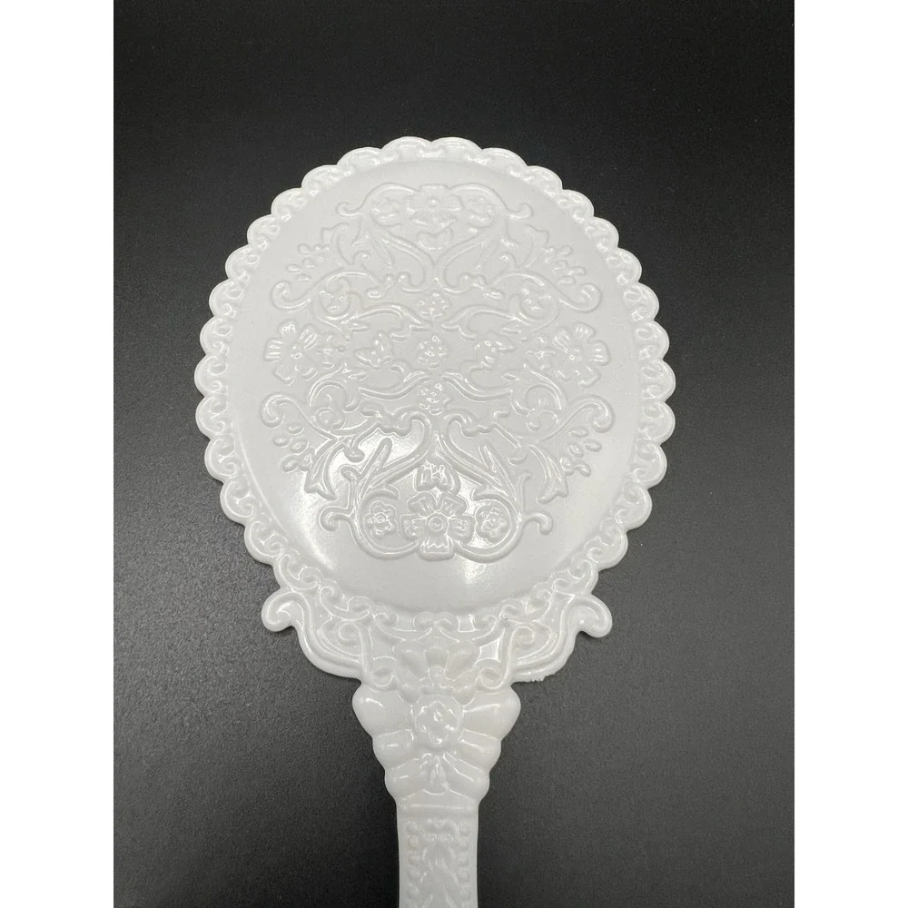 Vintage Style White Plastic Hand Mirror Vanity Makeup Ornate Victorian